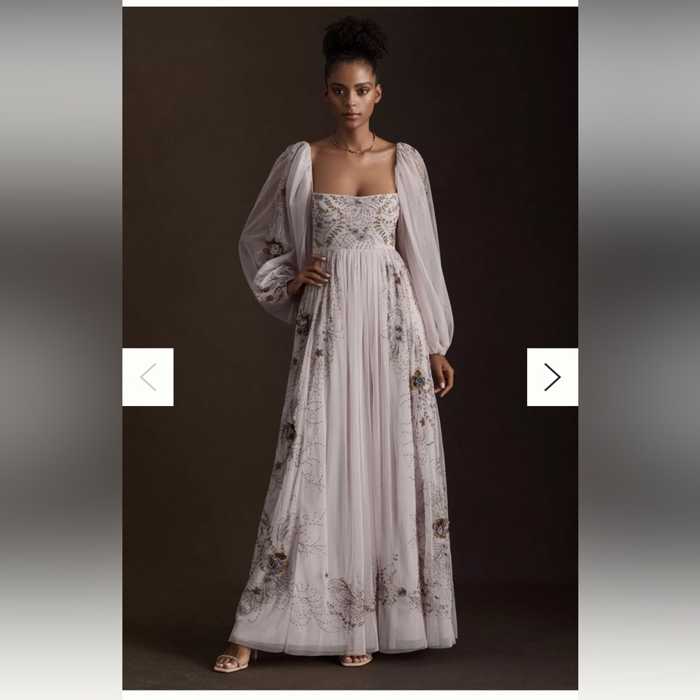 Anthropologie BHLDN Stargazer Valetta empire waist puff sleeve dress lavender 8